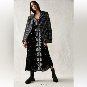 Free People Fable Black Midi Dress with White Embroidery Medium